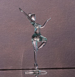 Hand-Blown Glass Ballet Dancer Statue: Red Ribbon Accent, 8-Inch