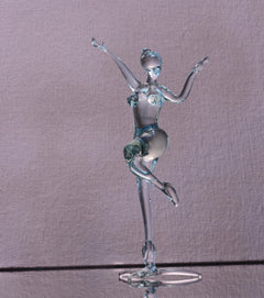 Hand-Blown Glass Ballet Dancer Statue: Red Ribbon Accent, 8-Inch