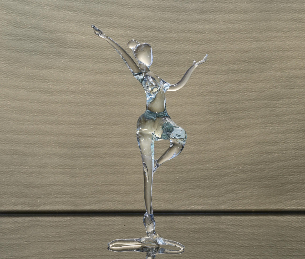 Hand-Blown Glass Ballet Dancer Statue: Red Ribbon Accent, 8-Inch