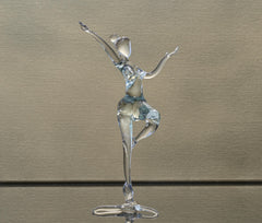 Hand-Blown Glass Ballet Dancer Statue: Red Ribbon Accent, 8-Inch
