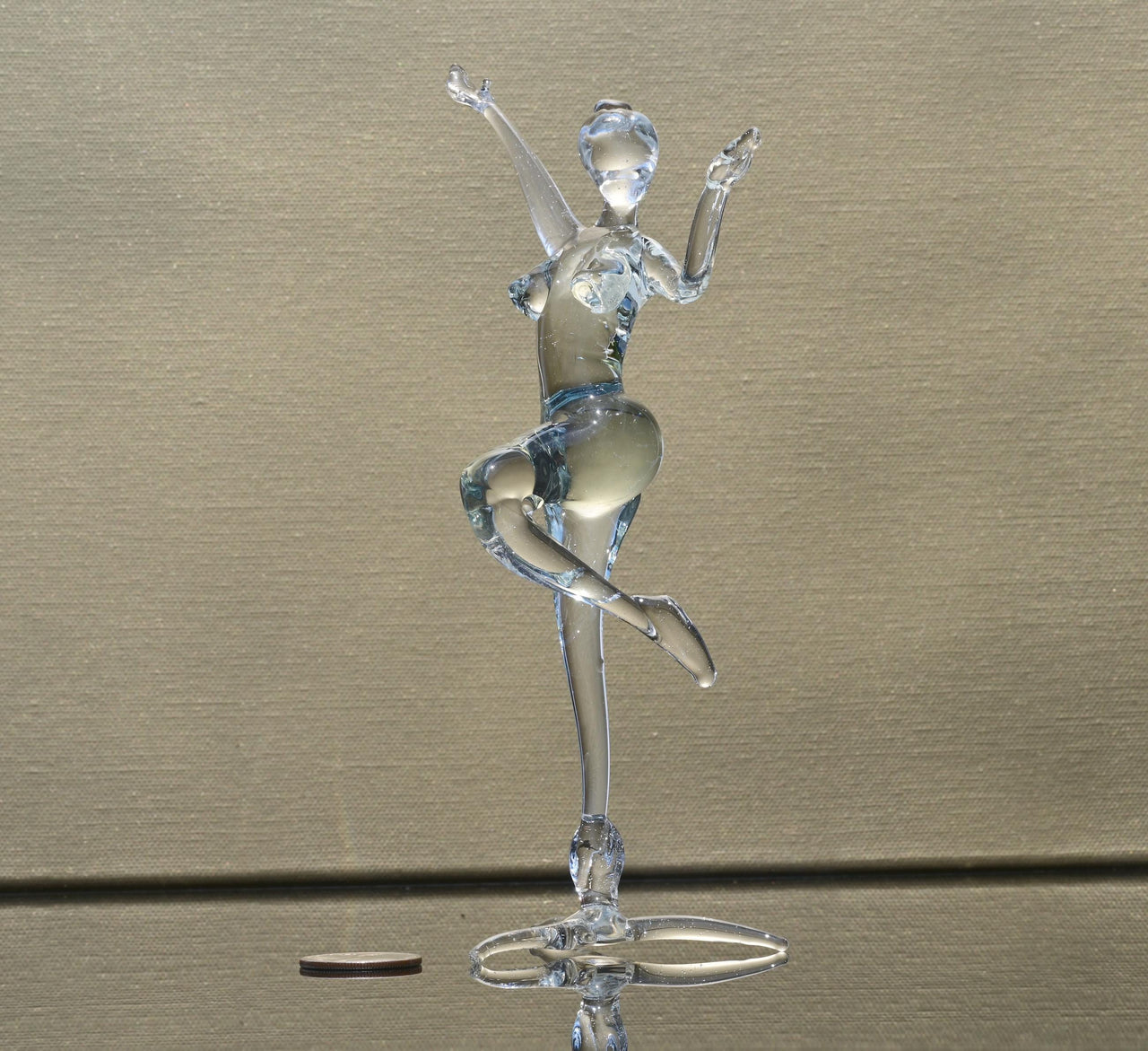 Hand-Blown Glass Ballet Dancer Statue: Red Ribbon Accent, 8-Inch