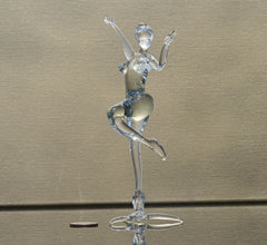 Hand-Blown Glass Ballet Dancer Statue: Red Ribbon Accent, 8-Inch