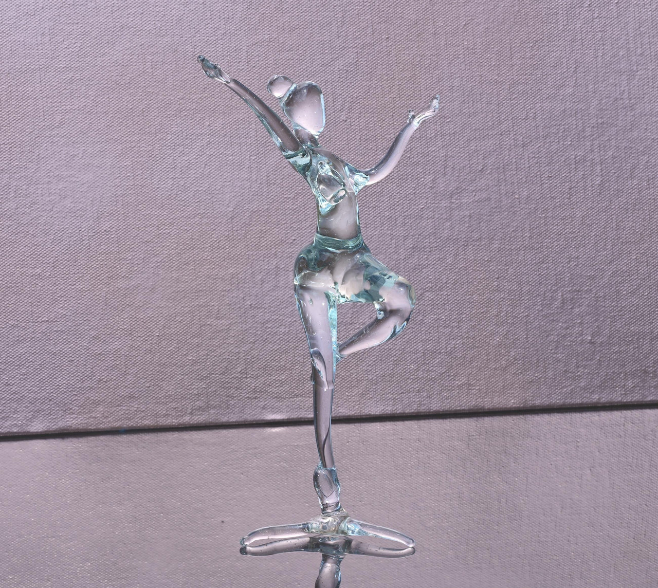 Hand-Blown Glass Ballet Dancer Statue: Red Ribbon Accent, 8-Inch