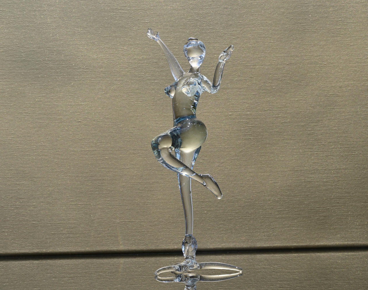 Hand-Blown Glass Ballet Dancer Statue: Red Ribbon Accent, 8-Inch