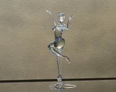 Hand-Blown Glass Ballet Dancer Statue: Red Ribbon Accent, 8-Inch