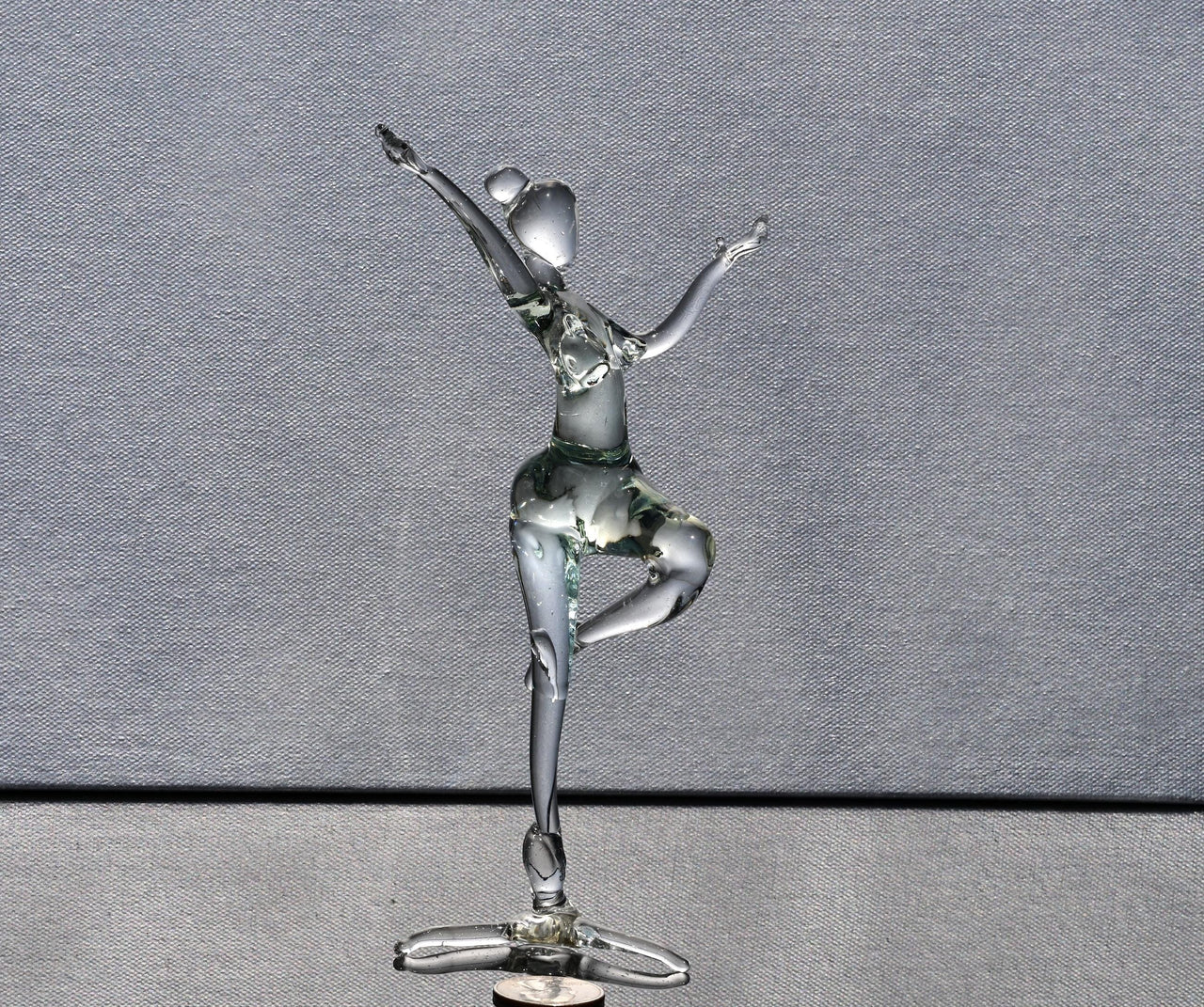 Hand-Blown Glass Ballet Dancer Statue: Red Ribbon Accent, 8-Inch