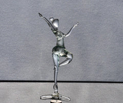 Hand-Blown Glass Ballet Dancer Statue: Red Ribbon Accent, 8-Inch