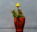 Hand-Blown Yellow Glass Mushroom Decor: Weatherproof Flower Pot Ornament