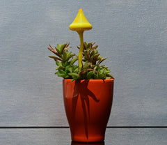 Hand-Blown Yellow Glass Mushroom Decor: Weatherproof Flower Pot Ornament