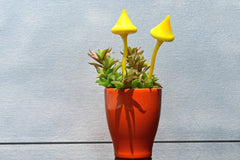 Hand-Blown Yellow Glass Mushroom Decor: Weatherproof Flower Pot Ornament