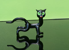 Glass Black Cat Figurine: Green Eyes, Handmade Flame Work