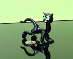 Glass Black Cat Figurine: Green Eyes, Handmade Flame Work