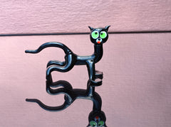 Glass Black Cat Figurine: Green Eyes, Handmade Flame Work
