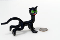 Glass Black Cat Figurine: Green Eyes, Handmade Flame Work