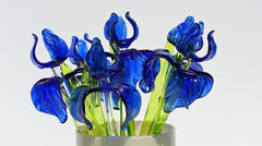 Glass Iris Flower - Hand Blown Glass Iris - Blue Glass Flowers Bouquet - Blown Glass Flowers - Christmas Gift for Mom