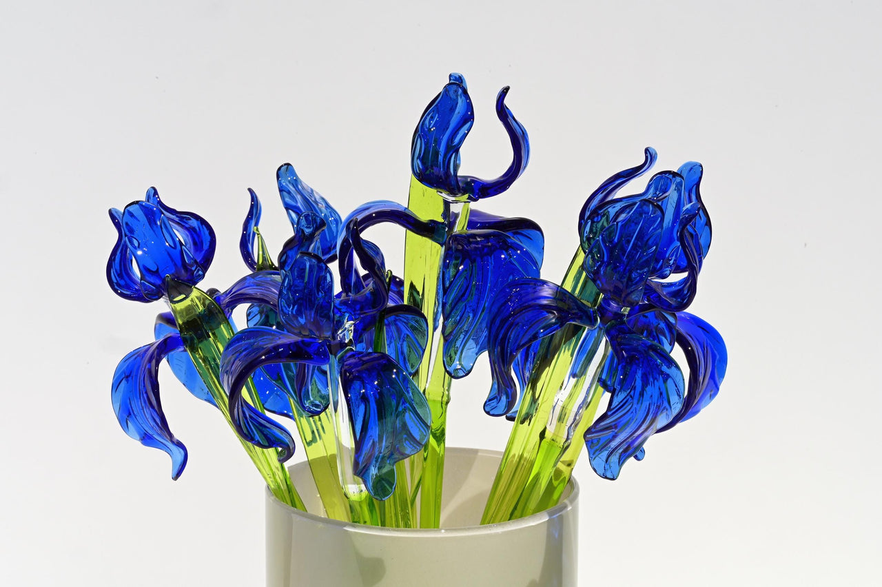 Glass Iris Flower - Hand Blown Glass Iris - Blue Glass Flowers Bouquet - Blown Glass Flowers - Mothers Day Gifts for Her