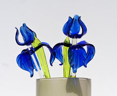 Glass Iris Flower - Hand Blown Glass Iris - Blue Glass Flowers Bouquet - Blown Glass Flowers - Christmas Gift for Mom