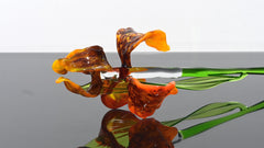 Hand Blown Glass Iris Bouquet: Blue & Orange Floral Sculpture