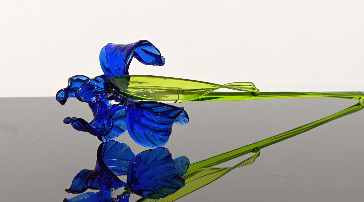 Glass Flowers Bouquet, Blown Glass Iris Flowers, Glass Birth Month Flower - Long Stem Glass Flowers - Anniversary Gift for Her
