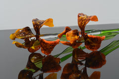 Hand Blown Glass Iris Bouquet: Blue & Orange Floral Sculpture