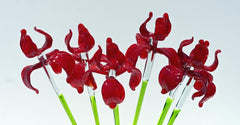 Red Glass Iris Flower: 16" Blown Glass Sculpture, Murano Style Art