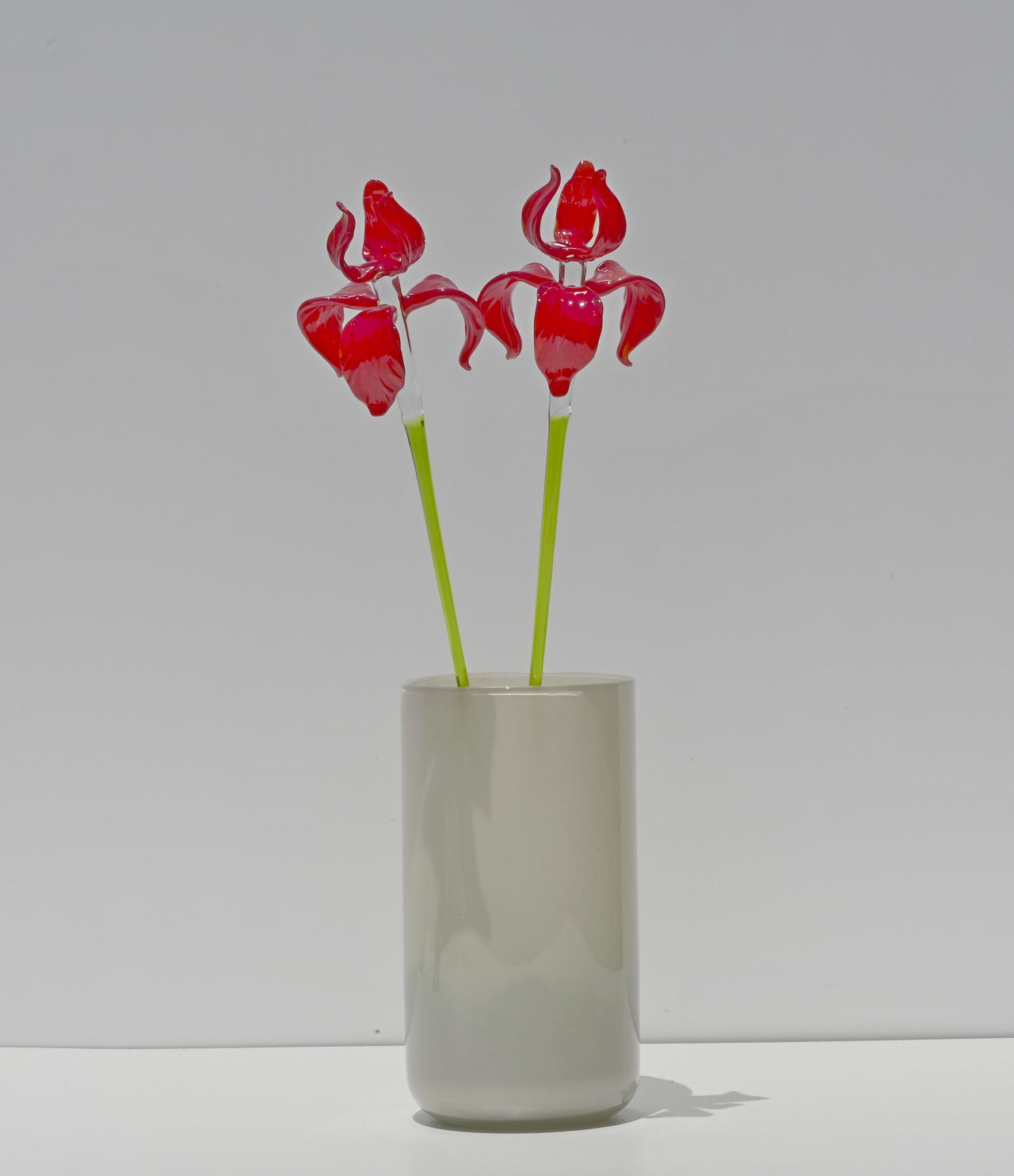 Red Glass Iris Flower: 16" Blown Glass Sculpture, Murano Style Art