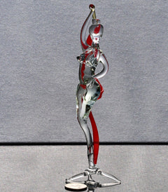 Hand-Blown Glass Gymnast Statue: Red Ribbon, Flame Work Art
