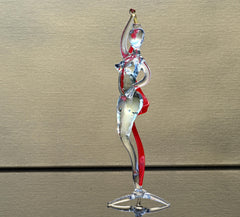 Hand-Blown Glass Gymnast Statue: Red Ribbon, Flame Work Art