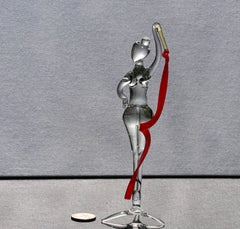 Hand-Blown Glass Gymnast Statue: Red Ribbon, Flame Work Art