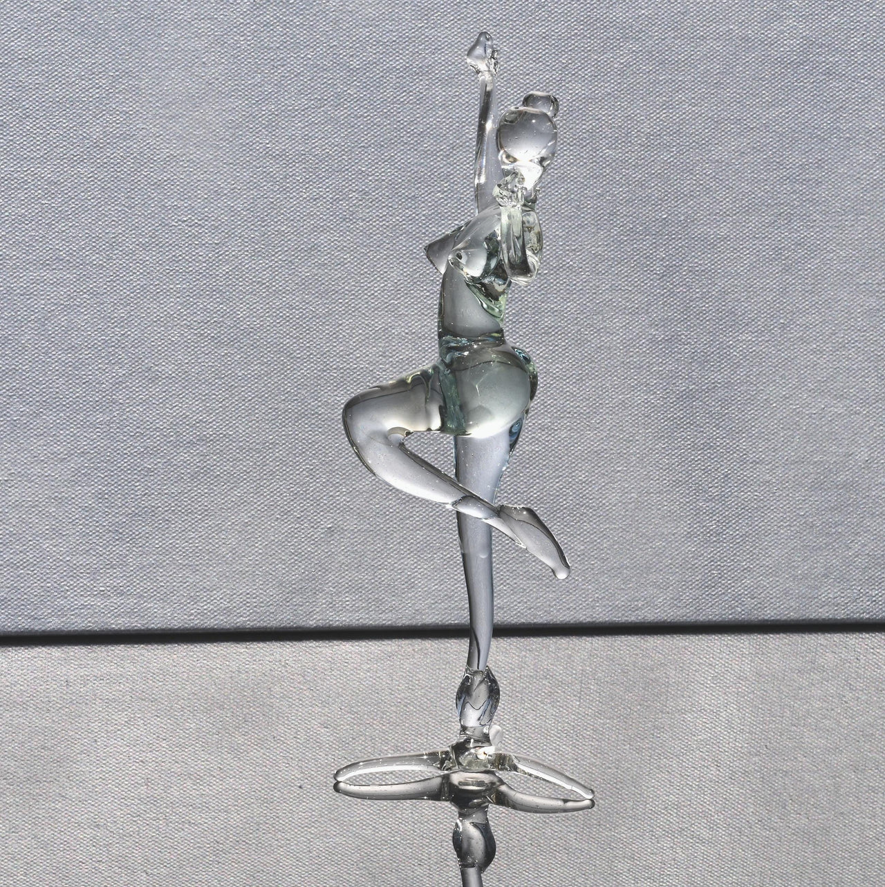 Hand-Blown Glass Ballet Dancer Statue: Red Ribbon Accent, 8-Inch