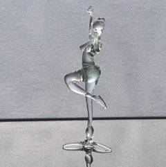 Hand-Blown Glass Ballet Dancer Statue: Red Ribbon Accent, 8-Inch