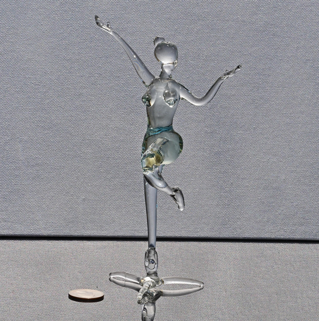 Hand-Blown Glass Ballet Dancer Statue: Red Ribbon Accent, 8-Inch