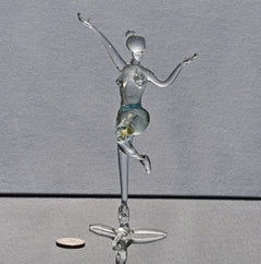 Hand-Blown Glass Ballet Dancer Statue: Red Ribbon Accent, 8-Inch