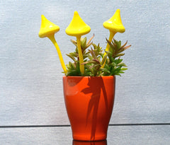 Hand-Blown Yellow Glass Mushroom Decor: Weatherproof Flower Pot Ornament