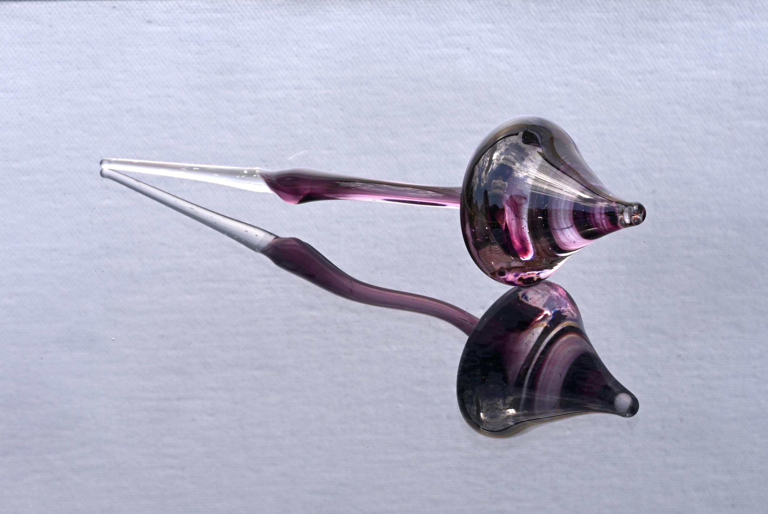 Hand-Blown Purple Glass Mushroom Decor: Weatherproof Flower Pot Ornament