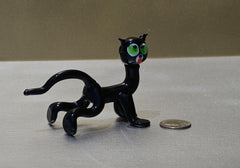 Glass Black Cat Figurine: Green Eyes, Handmade Flame Work