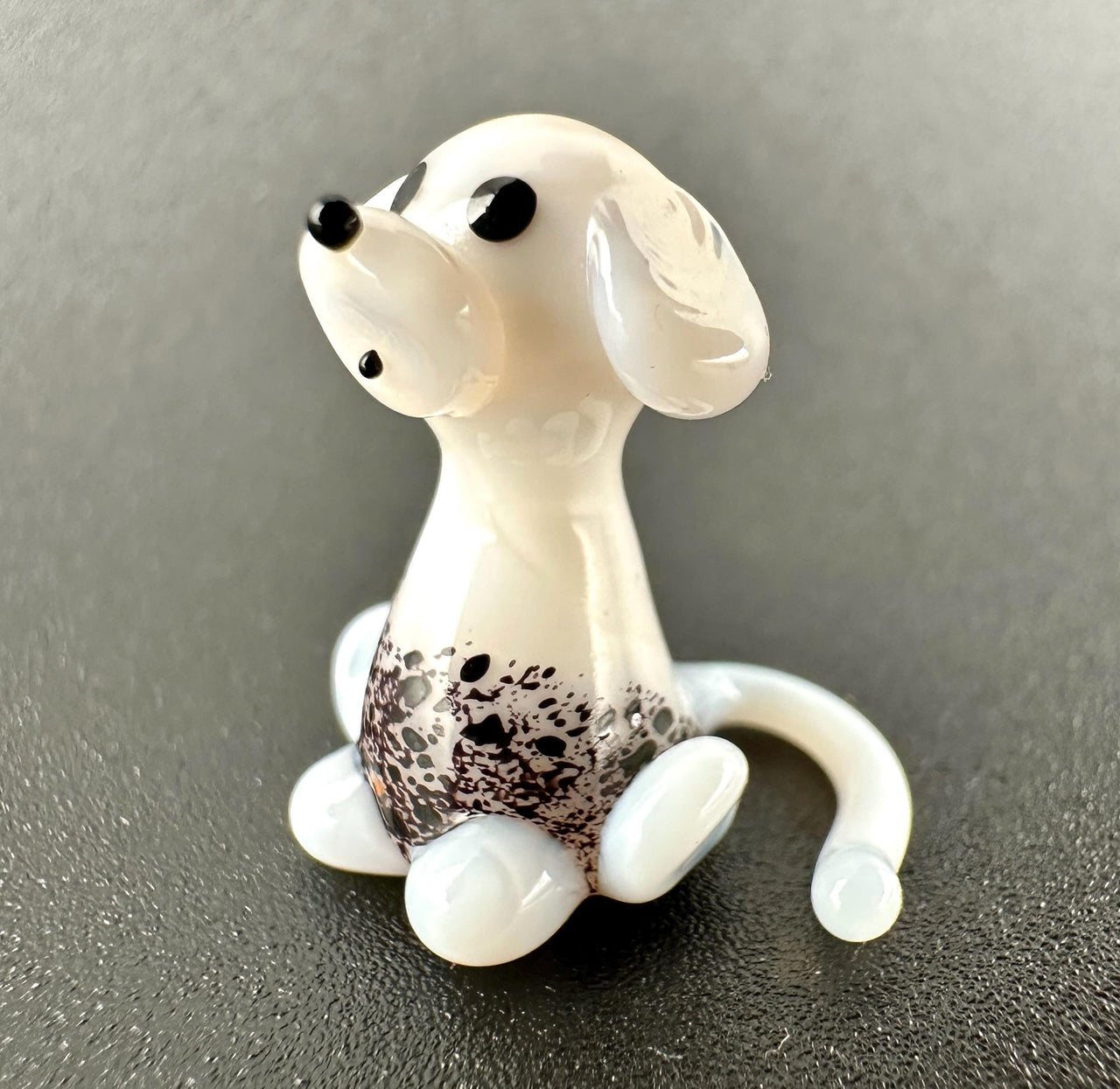 Dog Figurine, 101 Days of School Dalmation, Tiny Glass Animals, Miniature Glass Animals, Spotted Dog, Glass Dog Art Puppy
