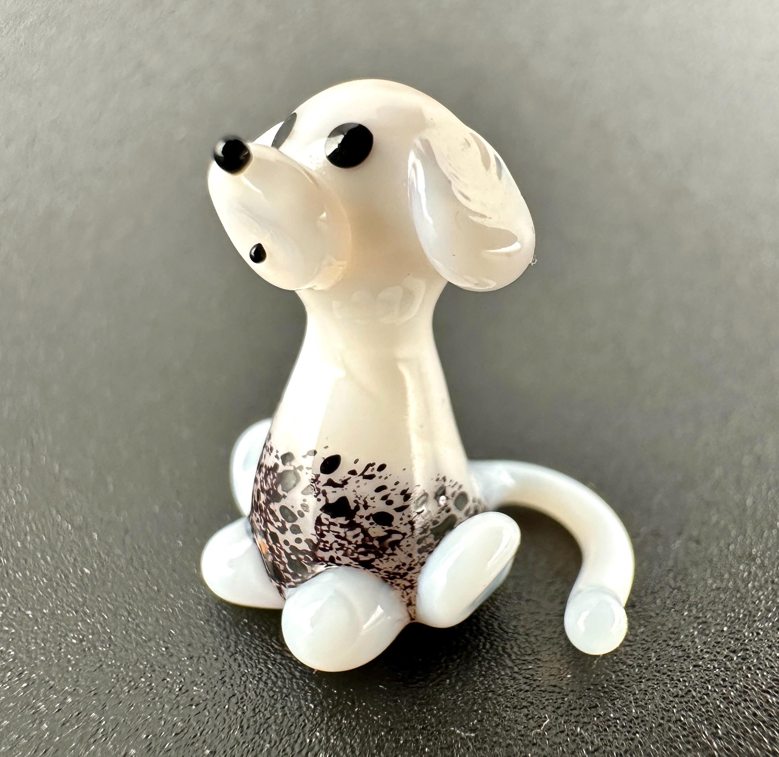Dog Figurine, 101 Days of School Dalmation, Tiny Glass Animals, Miniature Glass Animals, Spotted Dog, Glass Dog Art Puppy