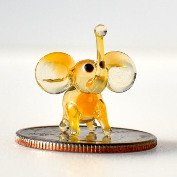 Handmade Glass Elephant | Tiny Good Luck Charm | Golden Desk Friend Gift