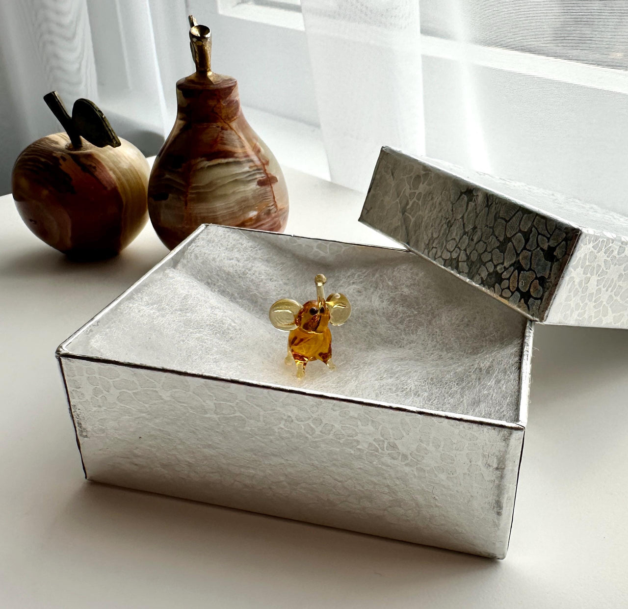 Handmade Glass Elephant | Tiny Good Luck Charm | Golden Desk Friend Gift