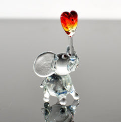 Handmade Glass Elephant Figurine With Heart, Elephant Figurine, Mothers Day Gifts, Blown Glass Animal, Cute Desk Decor, Elephant Gifts,