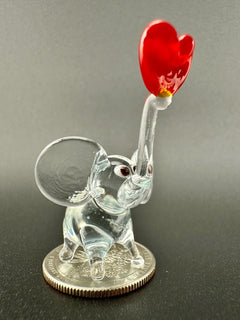 Handmade Glass Elephant Figurine With Heart, Elephant Figurine, Mothers Day Gifts, Blown Glass Animal, Cute Desk Decor, Elephant Gifts,