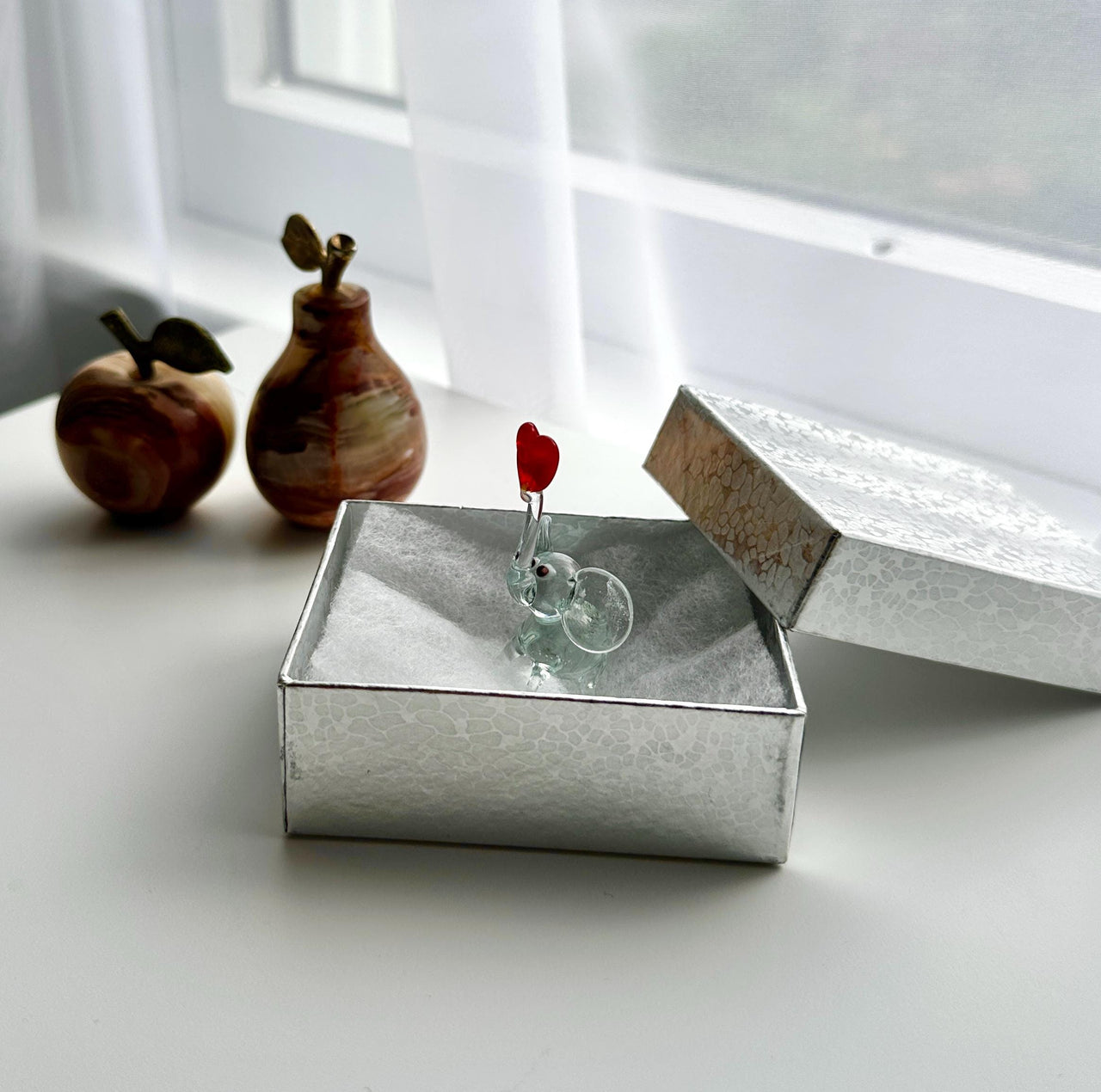Handmade Glass Elephant with Heart | Tiny Love Keepsake Gift For Her