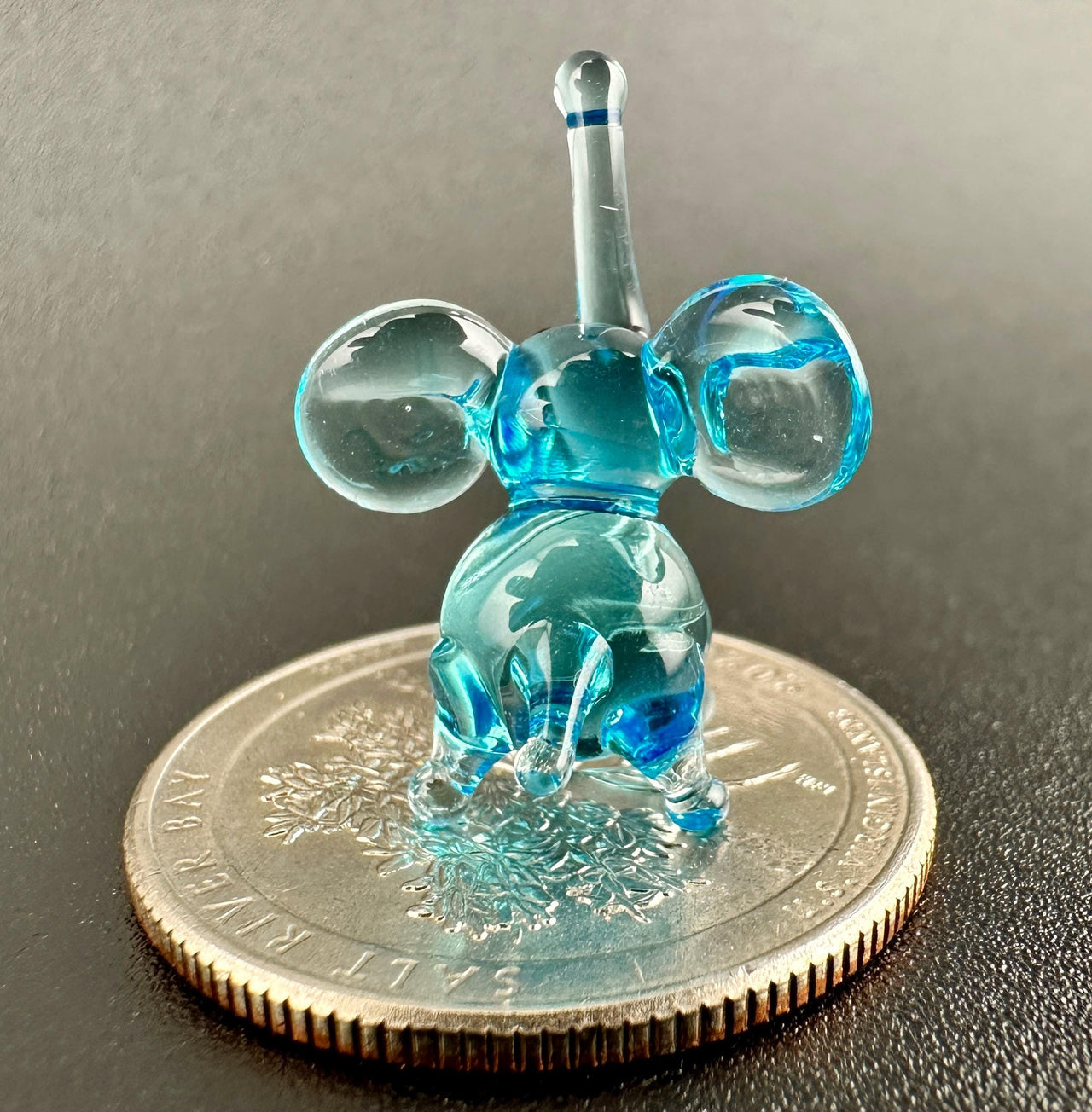 Handmade Glass Elephant | Tiny Blue Good Luck Charm | Ocean Desk Pal Gift