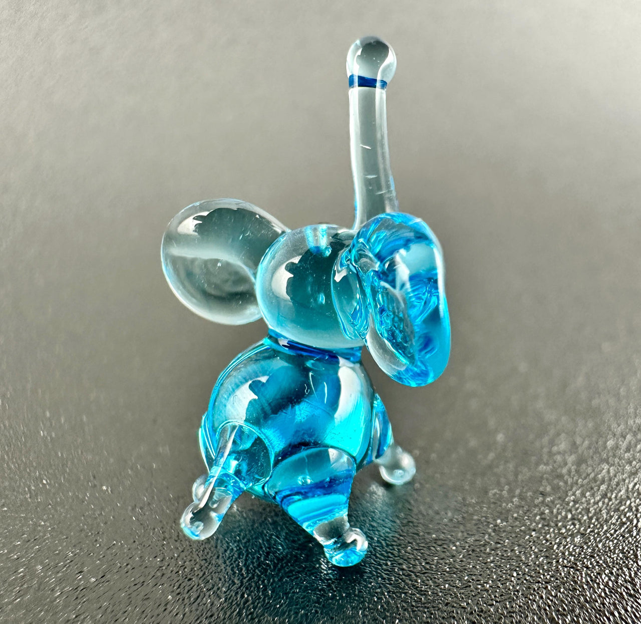 Handmade Glass Elephant | Tiny Blue Good Luck Charm | Ocean Desk Pal Gift