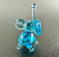 Handmade Glass Elephant | Tiny Blue Good Luck Charm | Ocean Desk Pal Gift