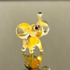 Handmade Glass Elephant | Tiny Good Luck Charm | Golden Desk Friend Gift