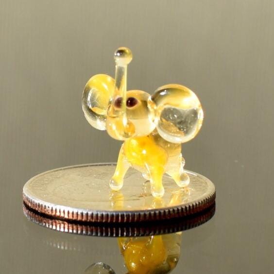 Tiny Glass Animals, Elephant Charm, Elephant Gifts, Glass Elephant, Mini Glass Animals, Elephant Figurine, Glass Animals, Amber, Yellow