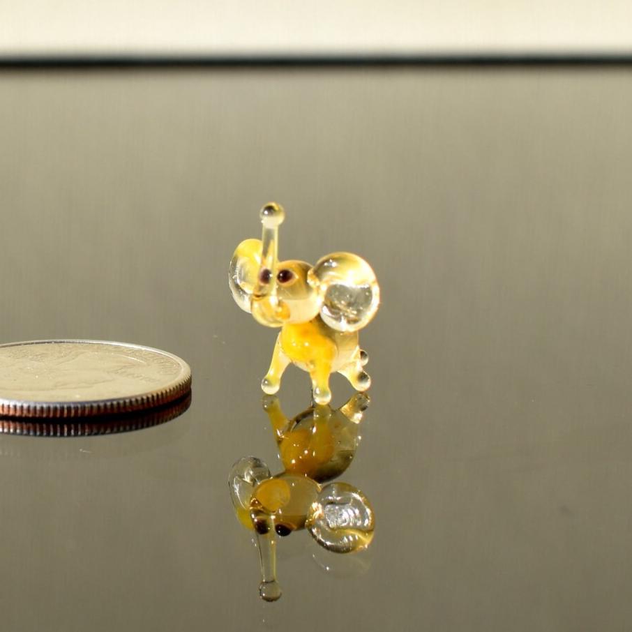Handmade Glass Elephant | Tiny Good Luck Charm | Golden Desk Friend Gift