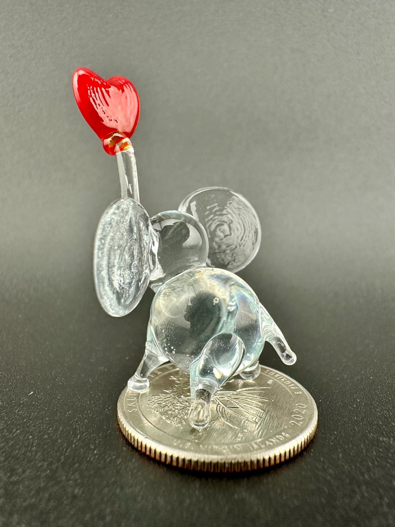 Handmade Glass Elephant Figurine With Heart, Elephant Figurine, Mothers Day Gifts, Blown Glass Animal, Cute Desk Decor, Elephant Gifts,